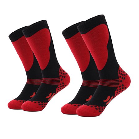 Ski sokker til børn, 2-par pakke snowboard sokker til små drenge og piger, over kalv design med skridsikker manchet