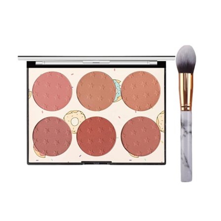 Blush Palette, 6 Farve Matte og Shimmer Puddermakeup, Multifunktionel Ansigt Blush med Kontur og Highlighter for Alsidige Looks