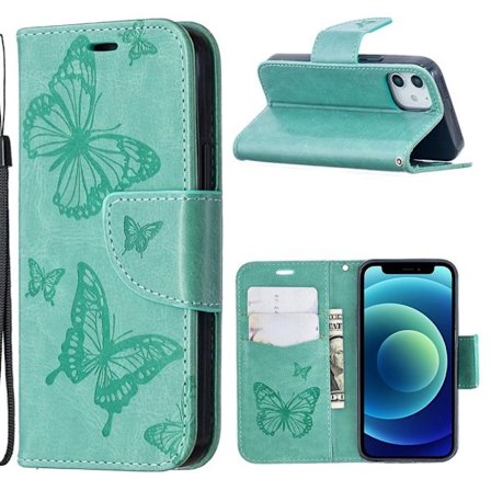 Butterfly iPhone 12 Mini Læderetui - Grøn