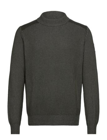 Stanley Mock Neck Jumper Tile Green / Mid Grey Heather Tops Knitwear Round Necks Green Belstaff