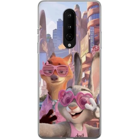 Yhteensopiva Puhelinkuori OnePlus OnePlus 8 Animoituja eläimiä aurinkoisessa kaupunkiympäristössä, joilla on pinkit aurinkolasit ja positiivinen