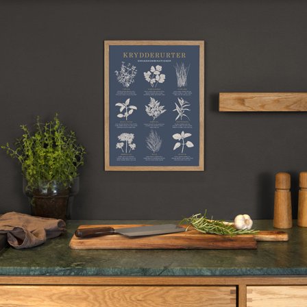 Plakat med Krydderurter fra Gehalt — Flot og brugbar plakat til køkkenet