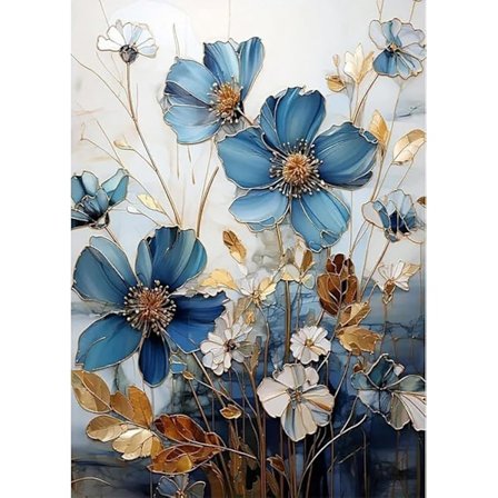 5D Diamantkunst Maleri med Runde Diamanter Full Drill Edelsten Kunst Blå Blomster Malersett for Hjemmeveggdekor Gaver 30x40cm