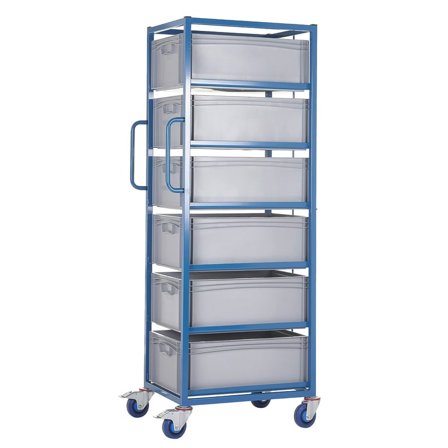 Mobile tray rack with trays, H 1680 mm, 6 x 44 L trays