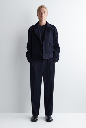 COS Men's Wool Blend Double Breasted Jacket in Blue