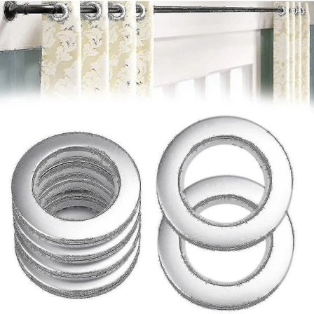 50 stk. plast gardinringe Gardinøjer 40mm Plastringe Ringe til gardinstang Sølv Plastøjer til gardin Vindue Brusebad Omklædning
