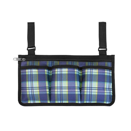 Utendørs rullestol sideveske oppbevaringspose armlene lomme oppbevaringspose mobiltelefonholder, blå stripet rullestol oppbevaringspose