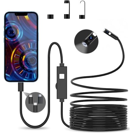 Dual Lens Endoskop Kamera 5M - 1980P 3 i 1 USB Endoskop Inspektionskamera, IP67 Vandtæt med 8+1 LED Lys 8mm Probe til Android, iPhone