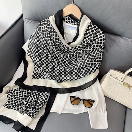 Klassisk Sort Hvidt Mønster Tørklæde Vintage Varmt Strækbart Sjal Efterår Vinter Kuldesikkert Halsbeskyttelse Langt Tørklæde Sjal