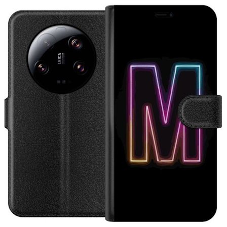 Kompatibel Tegnebogsetui til Xiaomi Xiaomi 13 Ultra Neonbogstav M med farveskiftende lyseffekt mod sort baggrund, moderne minimalistisk typografi med