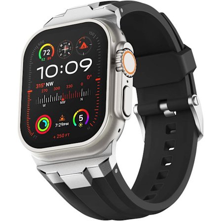 Apple Watch-armband 49 mm 45 mm 44 mm 42 mm, silikonarmband med 316L rostfria stålfästen för iWatch Series 9 8 7 6 5 4 3 2 1 Ultra (svart)