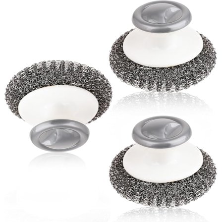 3 stk. Rustfrit Stål Skrubbere, Pligtskyldige Skrubbere med Håndtag Metal Skrubbebørste Metal Vaskrenser Skrubber til Rengøring af Køkken Gryder 