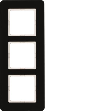 Hager 10136076 Täckram 3-fack, Q.7, glas Svart, Strömbrytare & vägguttag