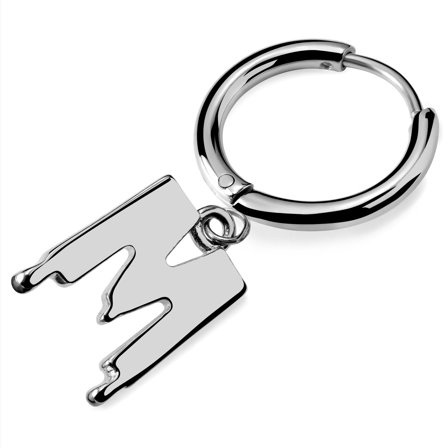 Fahrenheit | Stalowy topiący się kolczyk z literą M dla mężczyzn - Kolczyki kółeczka z zawieszką