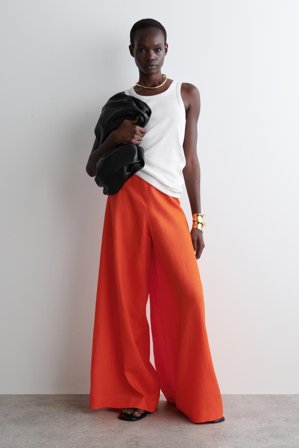 COS Women's Linen Wide Leg Trousers in Orange