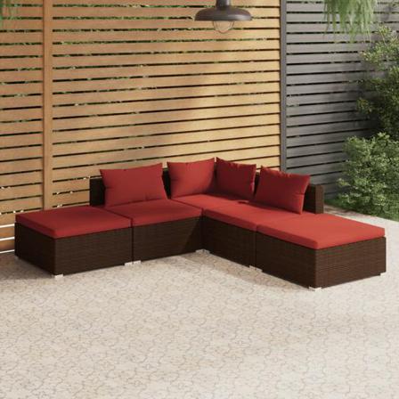 Vidaxl Loungegrupp För Trädgården Med Dynor 5 Delar Konstrotting Brun