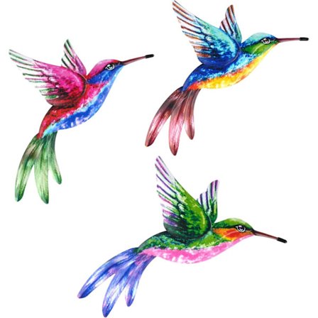 3-pak Metal Kolibri Havepynt Udendørs, Smedejern Farverig Kolibri Vægkunst til Have Terrasse Hegn Hus Soveværelse Hængende Dekoration