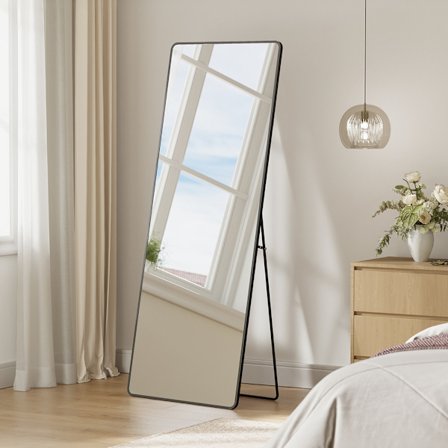 Täyspitkä peili 165 x 60 cm jalustalla ja Musta alumiinikehykse