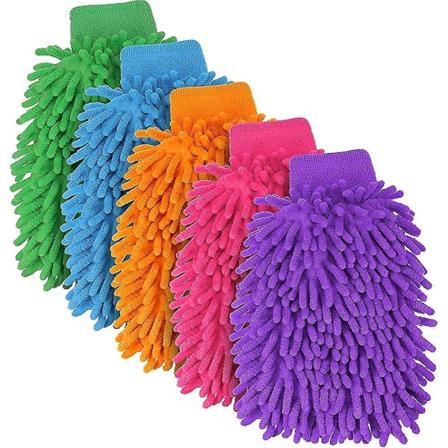 5 stk. Bilservietter Chenille Mikrofiber Vask Hanske Dobbeltsidig Ripeløs Tilfeldig Farge