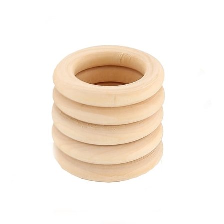 50mm diameter 10mm tykk trering i tre, naturlig farge, DIY smykketilbehør ring håndveske spenne trering