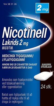 Nicotinell Lakrids Tyggegummi 2 mg 24 stk, Medicin & Pleje, Rygestop, Nikotintyggegummi
