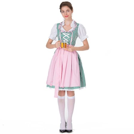 Women's Dirndl Midi Dress Dirndl Dress 3-piece Costume Dress Set Including Lace Dirndl Apron Costume Fashion For Beer Festival -a