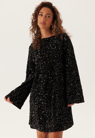 Pieces - Pckam Ls Deep Back Bow Dress - Black Detail:Black sequins - Kläder - - Bubbleroom