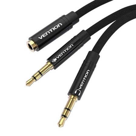 Kabel audio minijack 3,5 mm hun til 2x minijack 3,5 mm han Vention BBLBAB 0,6 m (sort)