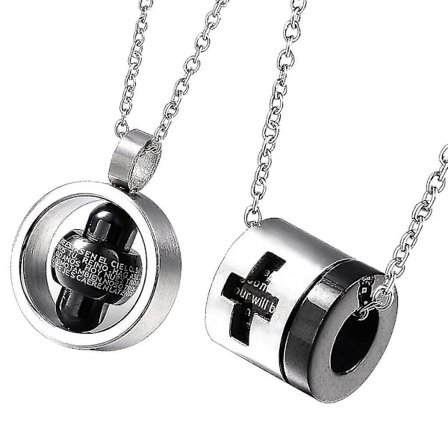 3x rostfritt stål berlock korshängande halsband med bibelvers Lord Prayer 1