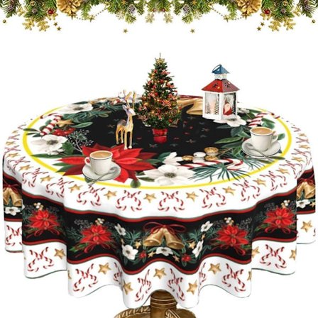 Julduk 152x152cm – Rund Snöflingor Julbordduk för Utomhus, Matbord & Fest