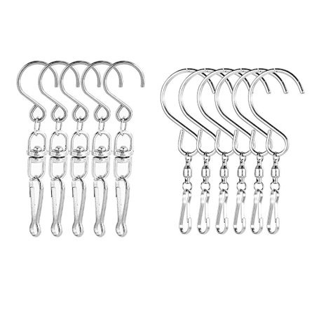 [COQQ] S-formet lagerkrok - 360 graders universell svingkrok - metallkrok i rustfritt stål - vindspill utendørs dekorasjonstilbehør (sølv)