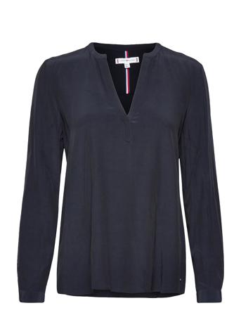 Viscose Solid V-Nk Blouse Ls Black Tommy Hilfiger