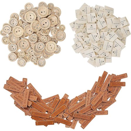 Håndlavede med kærlighed etiketter, træknapper, stof etiketter og læder etiketter sæt