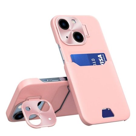 iPhone 14 -kotelo korttipidikkeellä Nahkainen Kickstand - Pinkki