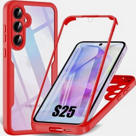 Fodral till Samsung Galaxy S25 - Fullt repskydd Mjuk TPU Fram och hård PC Baksida - Röd