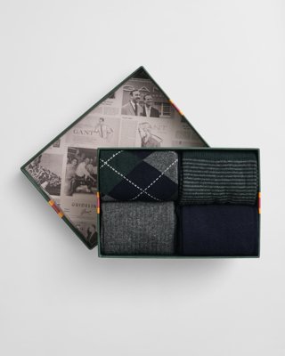 GANT - 4-pakk sokker med argyle- og stripemønster til herre marine