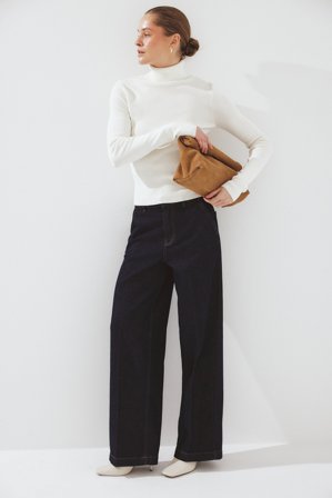 NA-KD High Waist Pleat Detail Denim - Jeans med vide ben - Blå - EU 36