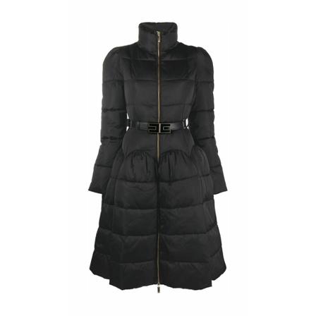 Elisabetta Franchi, Circle Logo-Belt Quilted Coat Zwart, Dames, Maat:XS