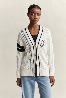GANT - Varsity Kabelstrikket Cardigan til dame eggshell