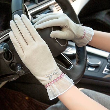 Sommarkörning UV-skydd, solskydd, halkfria fingerpekskärmshandskar, dam vår och höst tunna elastiska ren bomull korta