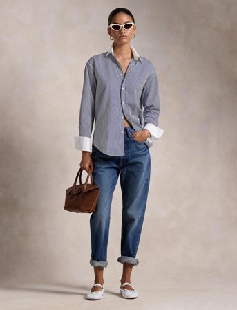 Polo Ralph Lauren Extended-Cuff Striped Cotton Shirt - Blue - 34