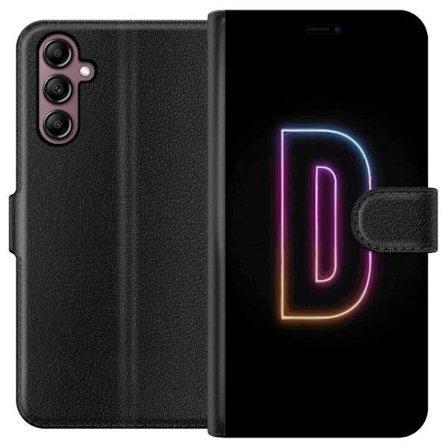 Kompatibelt Plånboksfodral till Samsung Samsung Galaxy A14 5G Minimalistisk neonbokstav D i färgskiftande ljus mot svart bakgrund i modern digital d