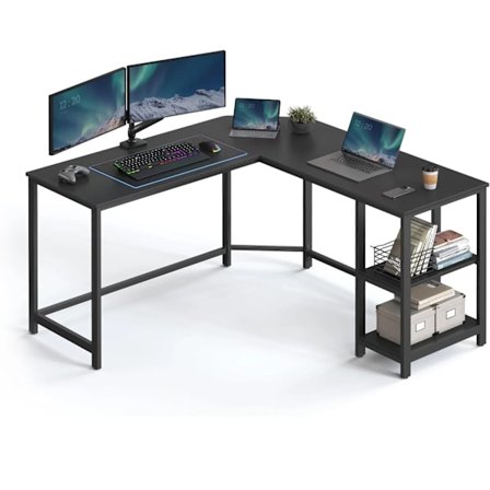 Computerbord, L-formet hjørneskrivebord, 138 x 138 x 76 cm, gamingbord, sort med træfiber