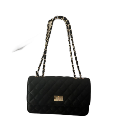 Svart quiltad axelväska med kedja