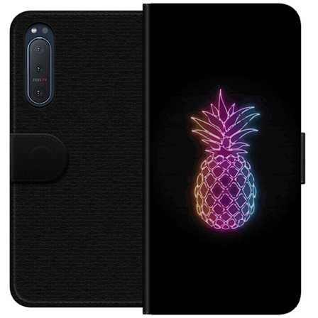 Kompatibelt Lommeboketui til Sony Sony Xperia 5 II Neonlysillustrasjon av ananas i fargerikt lys mot svart bakgrunn