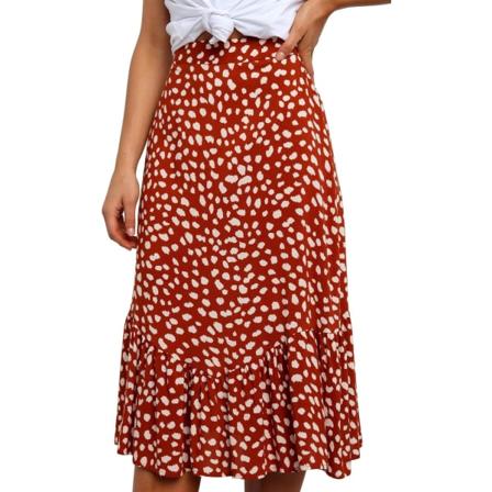 ivimos Dam Sommar Bomull Boho Oregelbunden Polka Dot Print Volang A-Linje Flytande Midi Kjolar Orange Liten