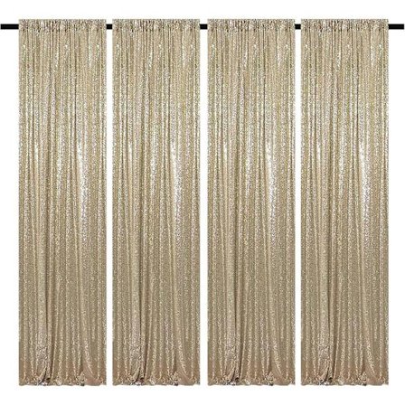 Tcbesto Champagne Gold Sequin Backdrop Curtain 2ft X 8ft 4 Panels Champagne Sparkly Curtains Backdrop Glitter Photography Background Backdrop Fabric S