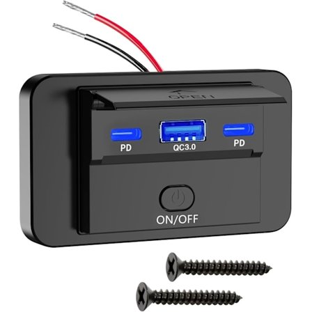 Linkstyle RV USB -pistorasia, 18 W QC3.0 ja kaksois-30 W QC -portin latauspaneeli kytkimellä 12 V / 24 V autoihin, veneisiin ja merikäyttöön