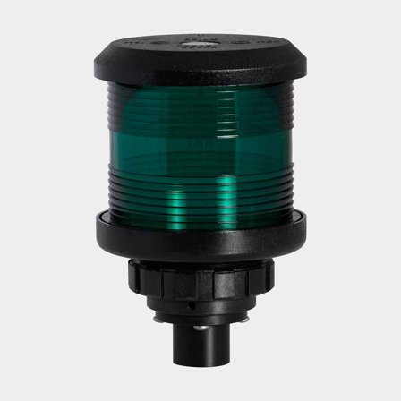 Farol de señalización para montaje superior Den Haan, 25 W, 12 - 24 V, 360°, plástico negro, 140 x Ø92 mm, verde, para barcos <20 metros