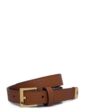 Lauren Ralph Lauren Pebbled Leather Skinny Belt - Brown - XS